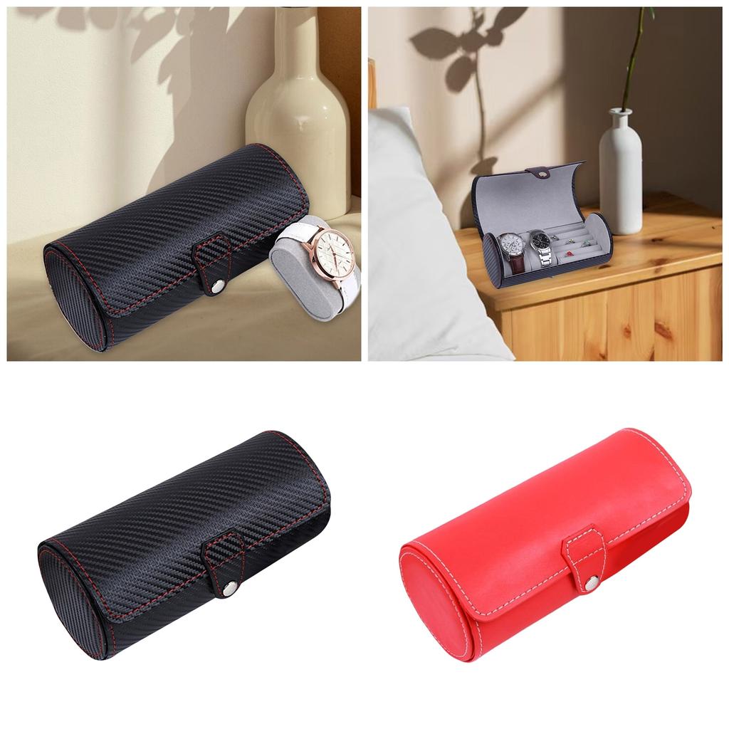 Travel Watch Case Roll Organizers Accessory For Men PU Leather Display Holder With 3 Slots Elegant Handwoven Pattern