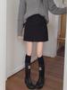 2023 New Korean Style High-Waist Black Woolen A-Line Skirt for Petite Women