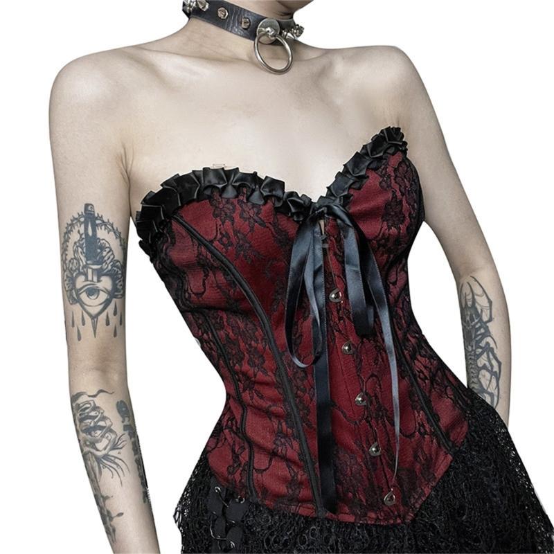 Ladies Lace Pattern Strapless Vest Elastic Rope Corset with Adjust Rope Universal Women Banquet Dress Shirt Coat Corset
