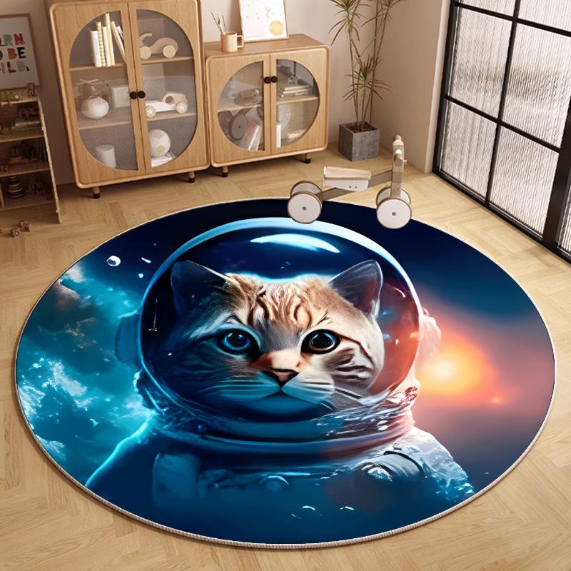 Cat Theme Round Carpet Fantasy Texture Starry Background Floor Mat Modern Creative Interior Home Decor Rug for Living Room