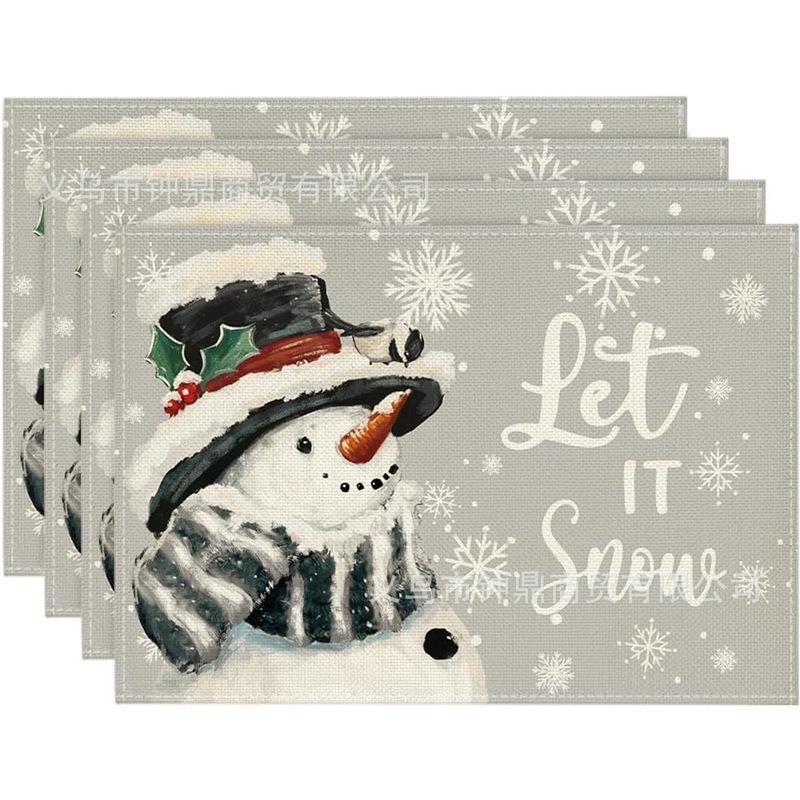 New Christmas Placemat: Pine Tree & Snowman Print, Linen, Heat-Resistant Winter Table Decor