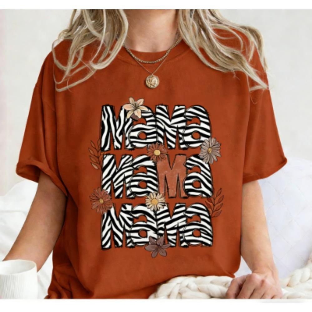 Funny Stripe Leopard Mama Print Women's Short Sleeves T-Shirt Loose Casual Summer Outdoor Street Women's Tees Tops