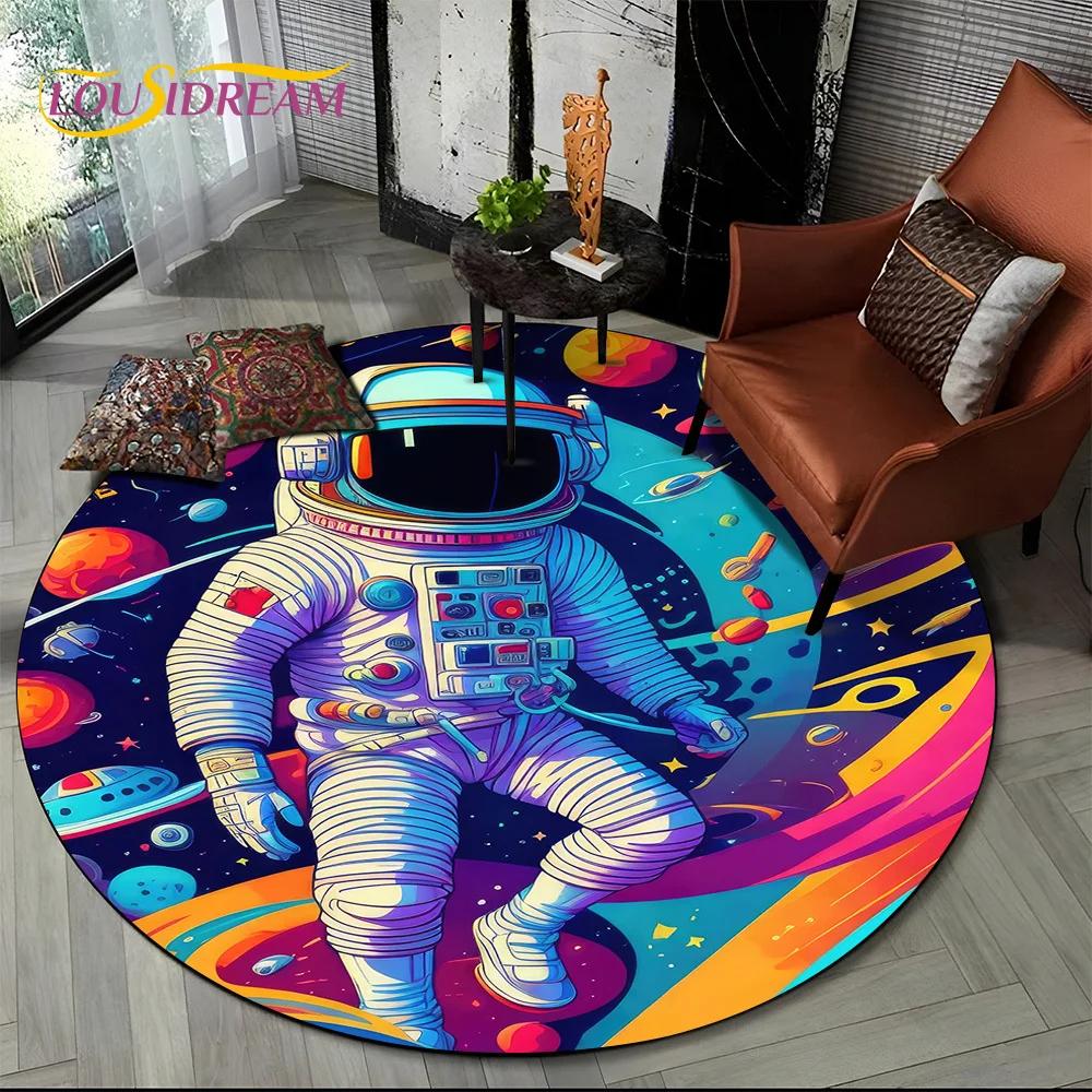 Astronaut Vesmír Kosmonaut 3D Vesmír Kreslený Kulatý Oblastní Koberec Kobereček pro Obývací Pokoj Ložnici Dětský Dekor, Podložka pro Domácí Zvířata Protiskluzová