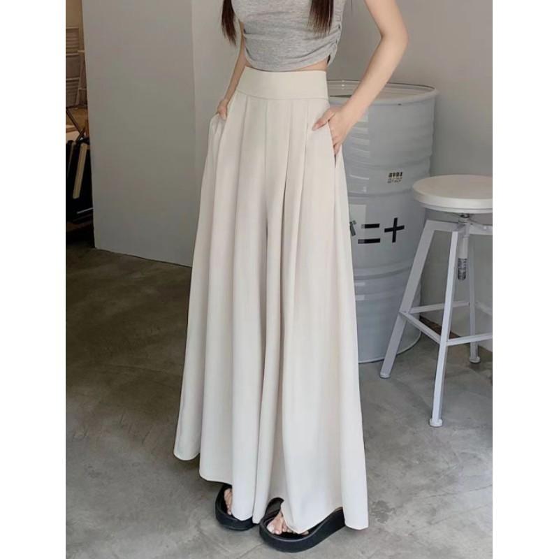 Women's Spring/Fall Lightweight Wide-Leg Skirt: High-Waisted, Flowing, Waist-Defining, Slimming Pleated Trousers, Casual Skirt