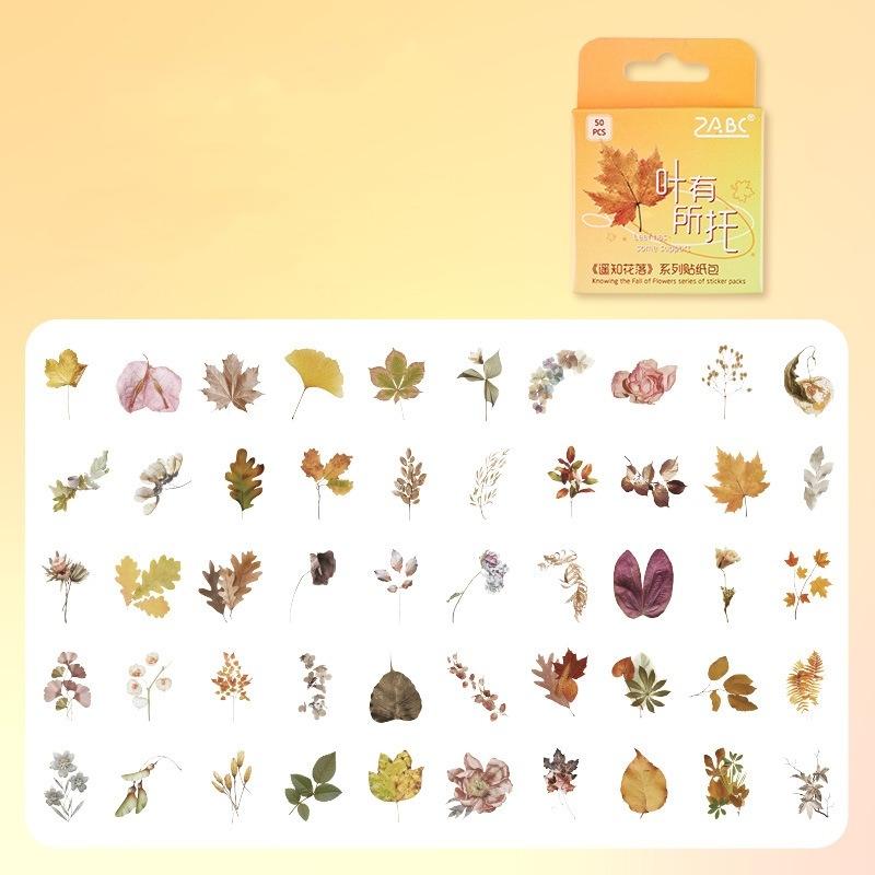 

50 шт. набор наклеек Flower Fall PET с изображением зеленых растений, декоративная наклейка для заметок, домашний дневник, книга, сделай сам, искусство