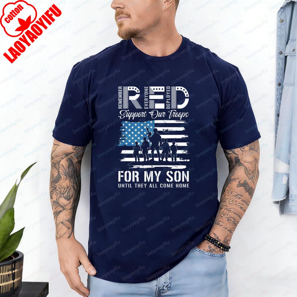 RED Friday Tshirt for My Son Design Military Family Heritage Cotton Tee Vintage Classic Patriotic Mens Camisetas Nostalgia Tops