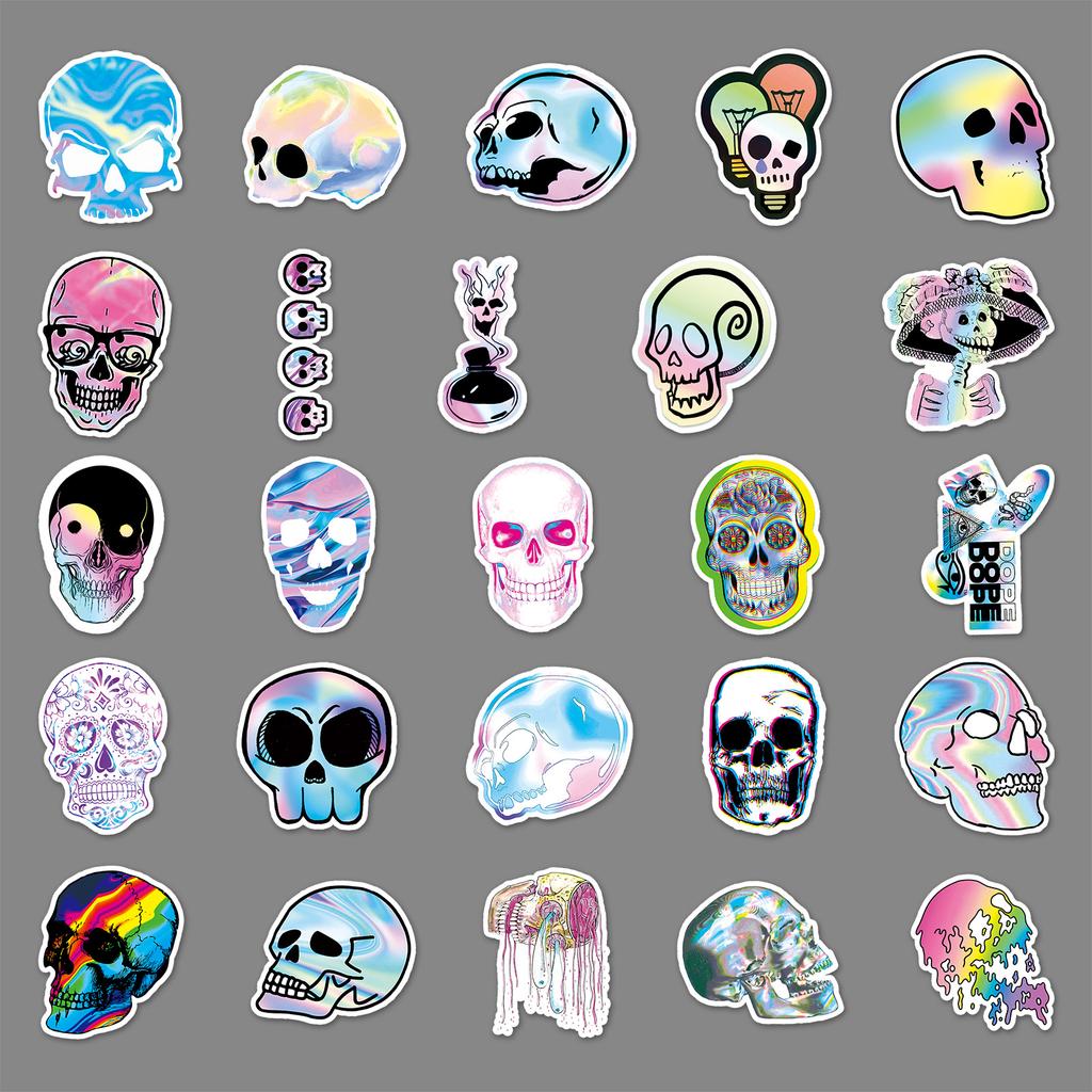 50 Skull Doodle Personality Trend Laser Gulle Card DIY Skateboard Water Cup Suitcase Sticker Waterproof