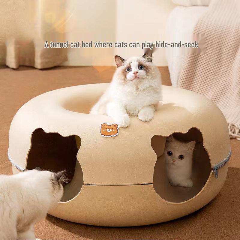 Animal-Shaped Felt Cat Tunnel Bed & Toy