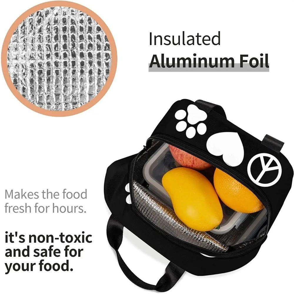Lunch Bag Peace Love Paw Insulated Lunch Box Cooler Thermal Waterproof Reusable Tote Bag for Travel Work Hiking Picnic