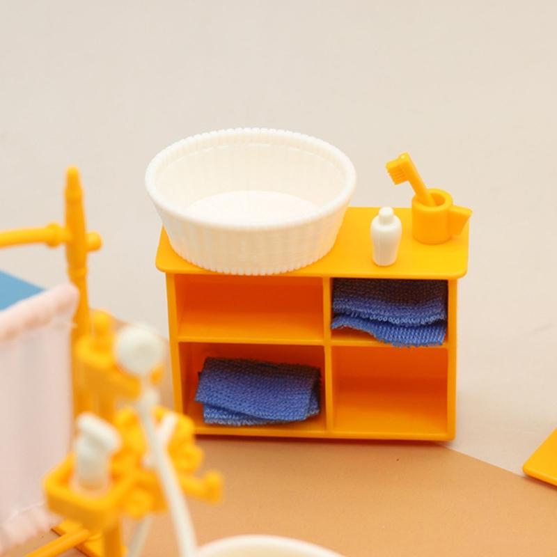1:12 Scale Miniature Bathroom Set Plastic Dollhouses Accessories With Sink Bathtub And Toilet For Kids Play
