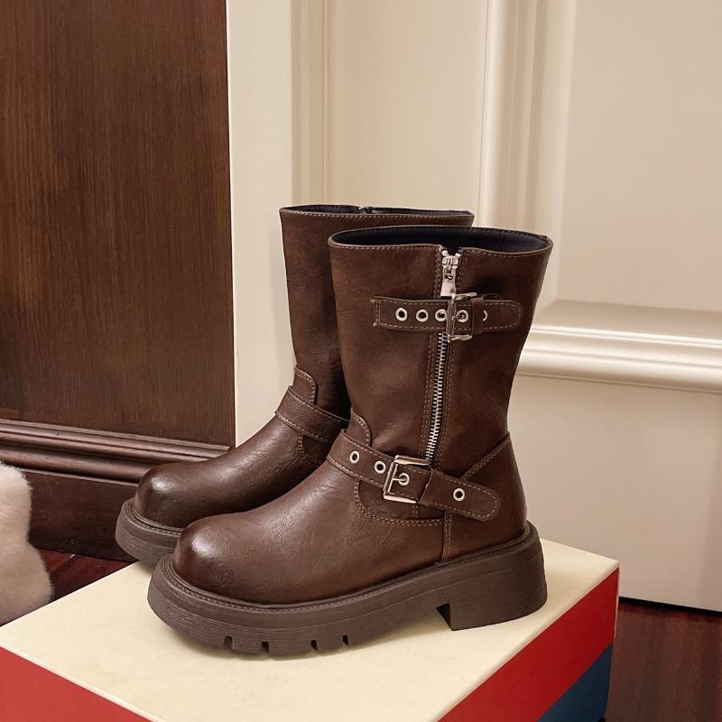 

Winter Belt Buckle Women Knight Ankle Boots Fashion Slip On Platform Thick Sole Shoes Ladies Modern Short Botas Para Mujer 35