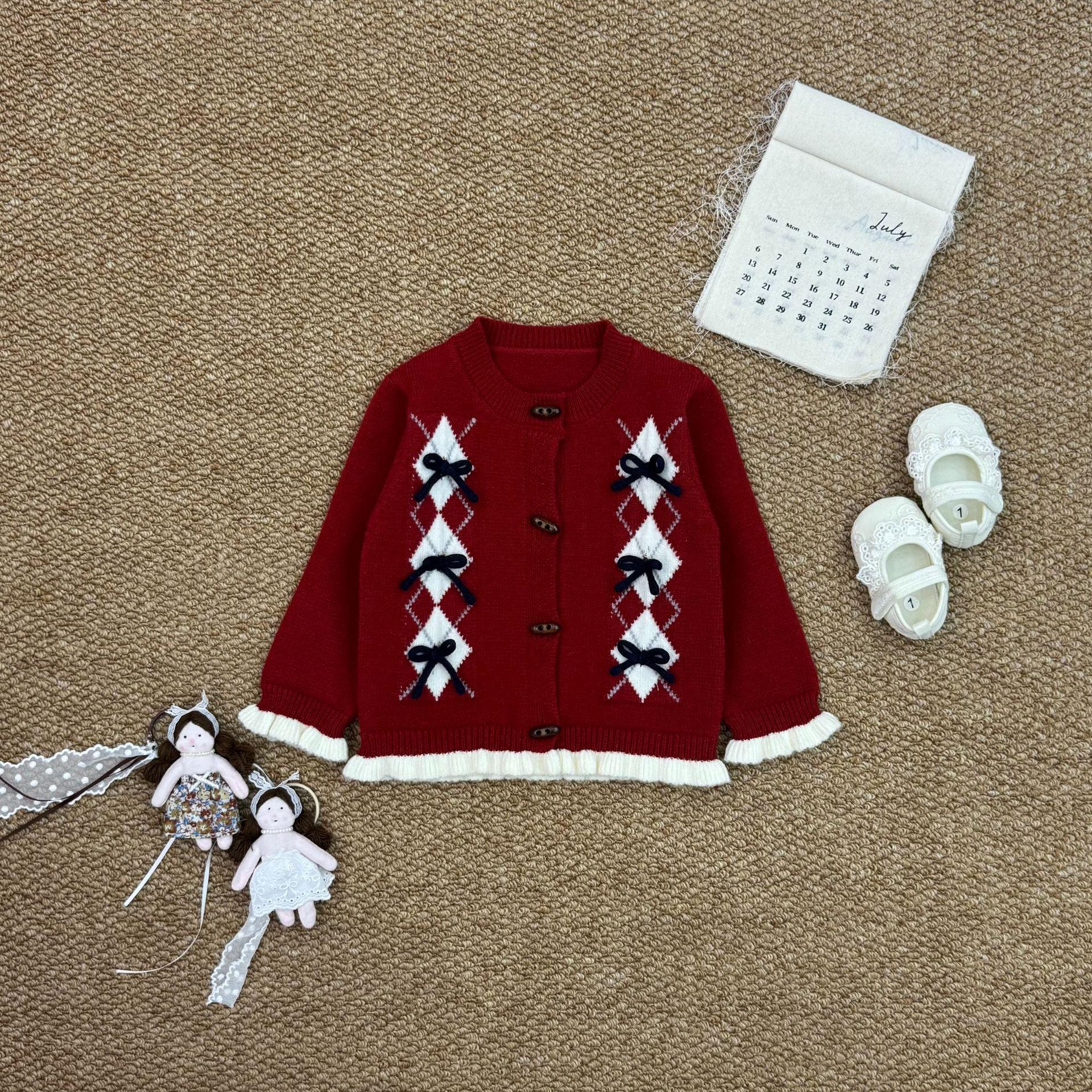 Кардиган-жакет для девочек на осень/зиму с бантом и кружевом 120 cm