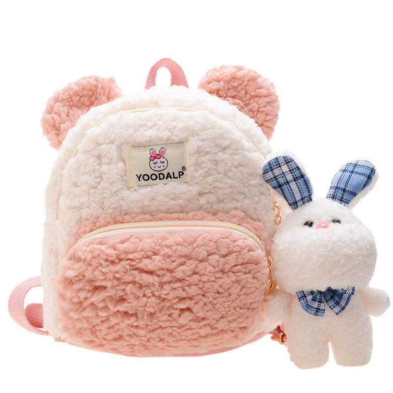 Juxingda Adorable Plush Children's Backpack Soft Lambswool Bunny Keychain Design For Boys And Girls