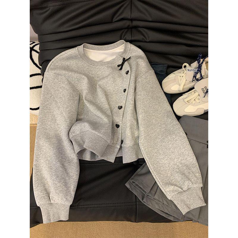 Miu Style Women's Bow Heart Cardigan: Relaxed Spring/Autumn Short Jacket 2025