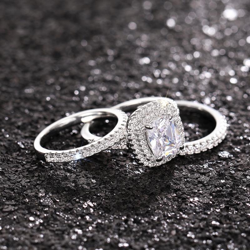 Huitan Gorgeous Women Rings 3Pcs Set AA Cubic Zirconia Engagement Wedding Party Temperament Elegant Female Zircon Fancy Gift
