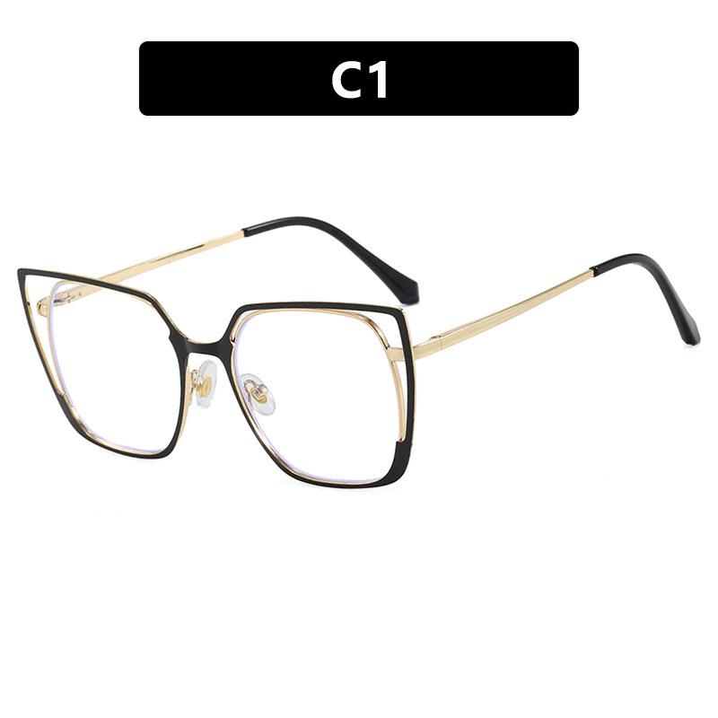 Square hollow flat mirror new anti-blue glasses frame European and American plain face high-end sense versatile glasses frame women
