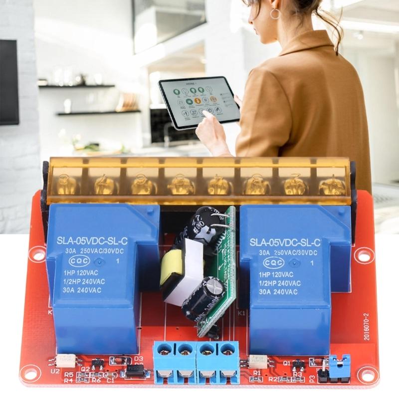 DC5V AC110/220V Double Channel 30A Power Relays Module Supports High/Low Level Triggering for Safe Automation