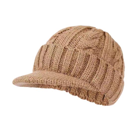 Short Brim Knitted Hat for Men Winter Warm Fleece Lined Thick Cable Knit Cuff