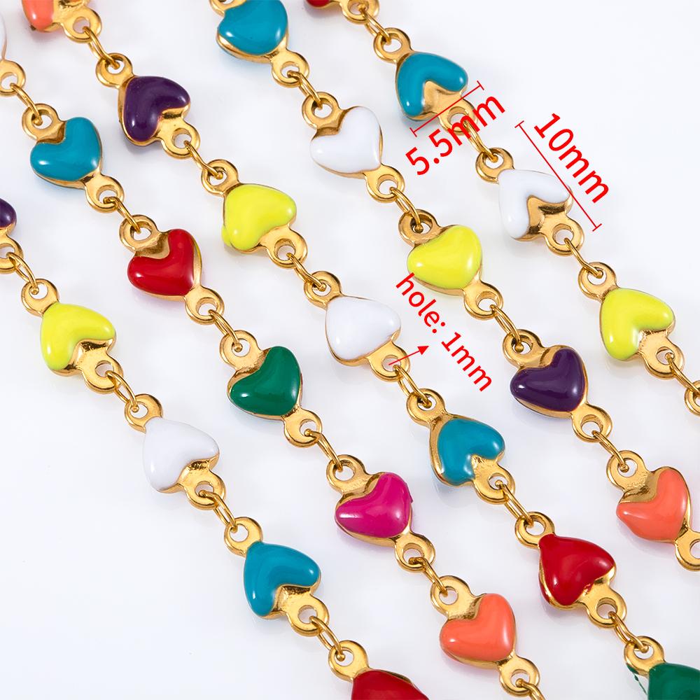 1meter Stainless Steel Enamel Black White Gray Love Heart Beads Chains for Necklace Bracelet Sweater Jewelry Making DIY