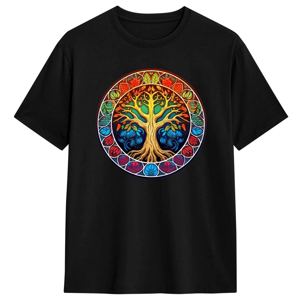 Tree Of Life Chakra Symbols Zen Yoga Meditation Spiritual T Shirts  100% Cotton Clothes Short Sleeve Round Neck Tee Shirt