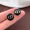 Seiko Diga D Women's Retro Black Enamel Round Stud Earrings