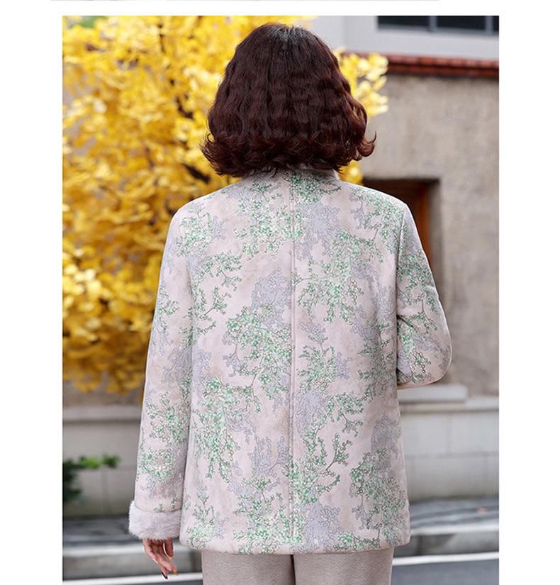 Women's Mid-Age Thickened Cotton Jacket with Fleece, Autumn & Winter Tang Style Short Coat for Middle-Aged & Elderly