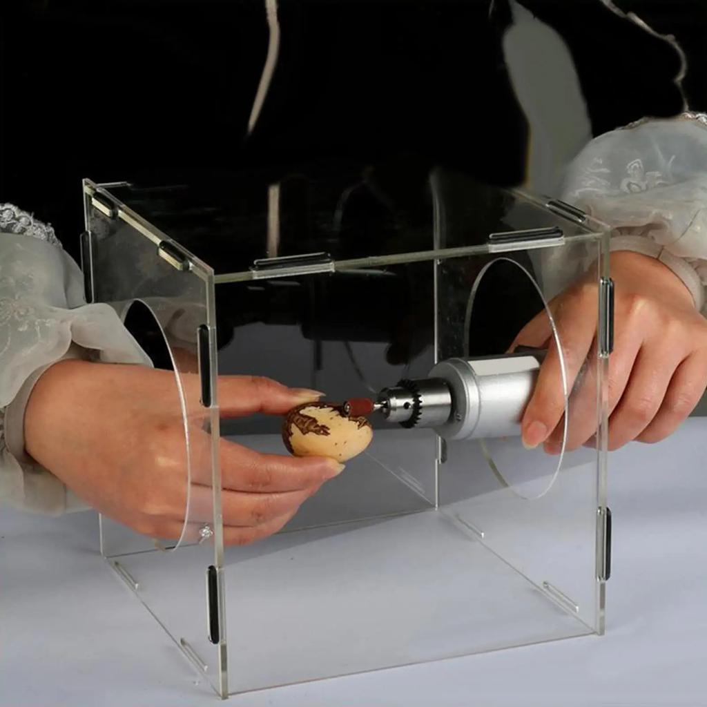Grinding Dust Box Cover Acrylic Transparent with 2 Holes Dustproof Portable Dust Cage Dust Hood for Engraving Polishing Buffing