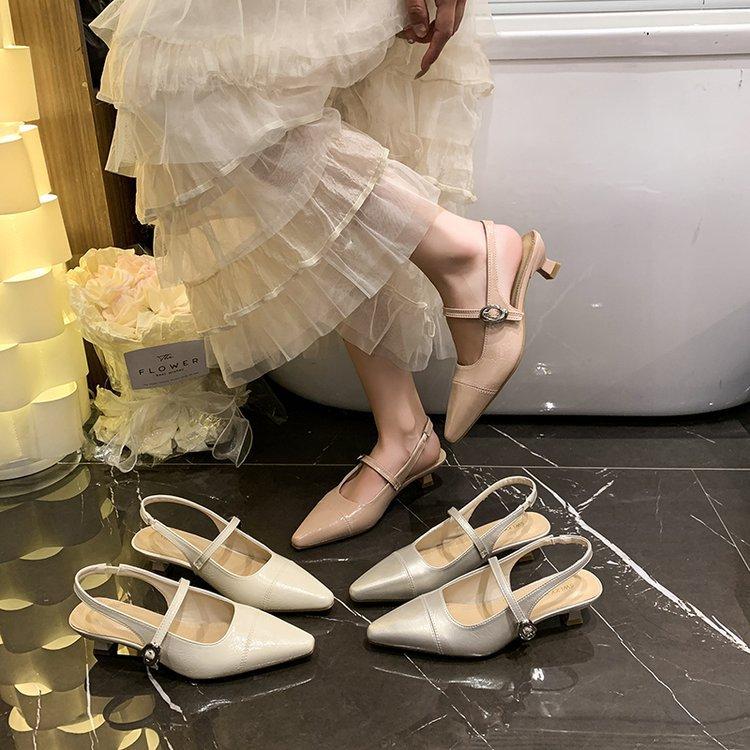 Pointed Thin Heel Mary Jane Single Shoes Summer New Versatile One-word Buckle Bag Head High Heel Sandals Women