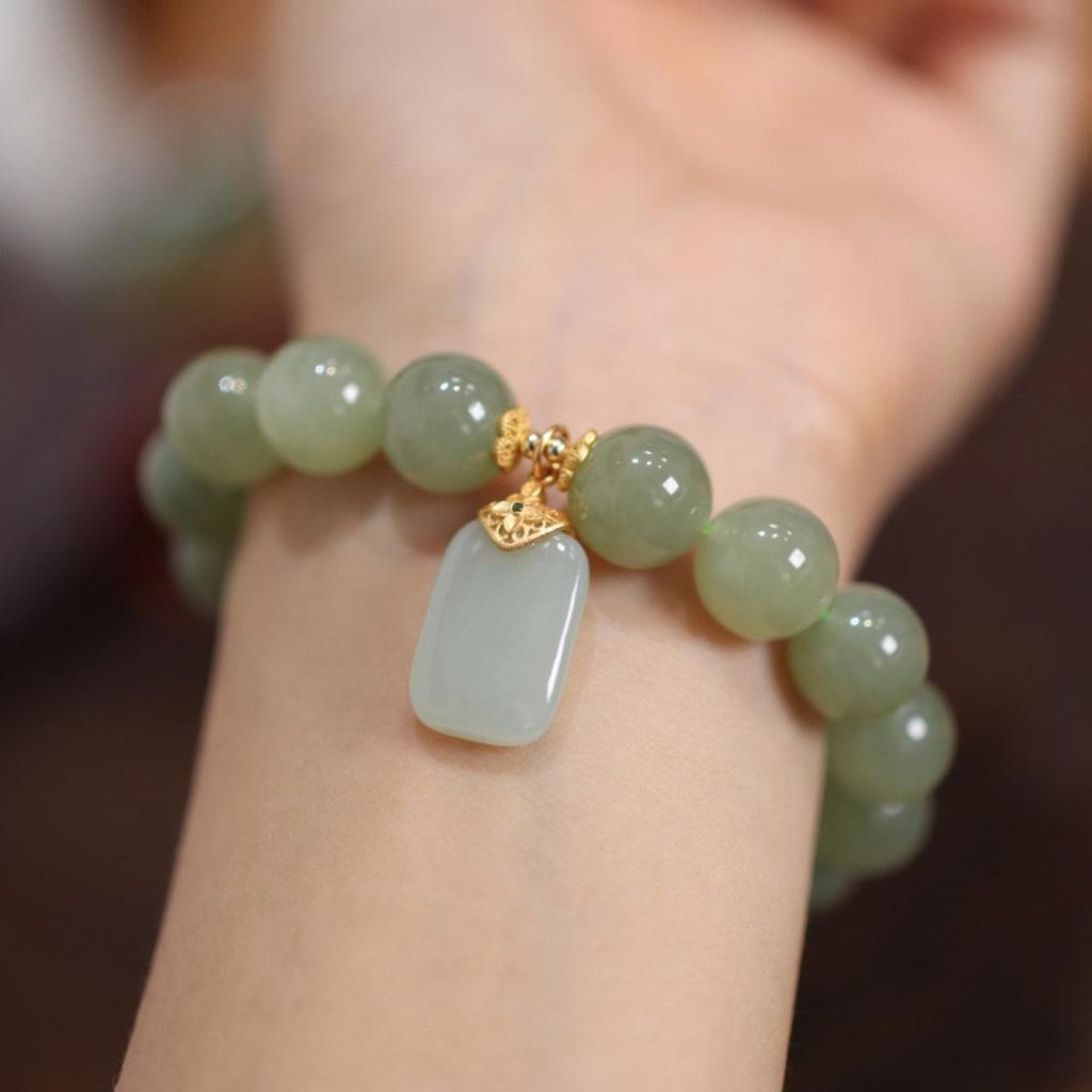 Trendy Retro Hetian Jade Beaded Bracelet for Women - Unique Gift for Mom