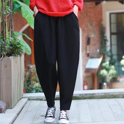 Pantaloni di lino in cotone tinta unita estivi Pantaloni larghi a vita media elastici vintage casual
