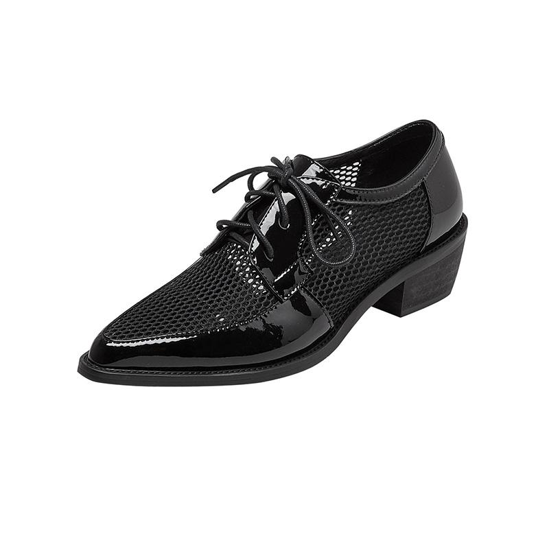 Fashion 2025 Spring Net Cloth Oxfords Women Shoes Lace-Up Ladies Brogue Flat Derby Shoes Pointed Toe Lace-up Heels Women Shoes for Women