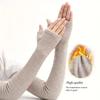Winter Arm Sleeves Thickened Plush Cold-proof Warm Driving Elbow Guard Women Men Thumb Hole Fingerless Riding Arm Warmers