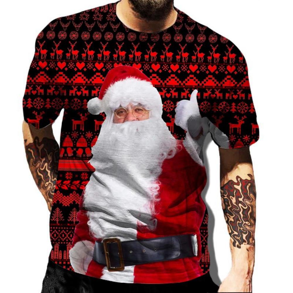 Christmas 3d Printed T-shirt Men's Fashionmen's and Women's Casual Short Sleeve Santa Claus Christmas Eve Shirt Top T-shirt