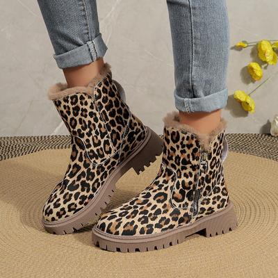 Shoes for Women 2024 Zip Women's Boots Fashion Leopard Print Daily Boots Women Hot Sale Round Toe Platform Keep Warm Mid-Calf