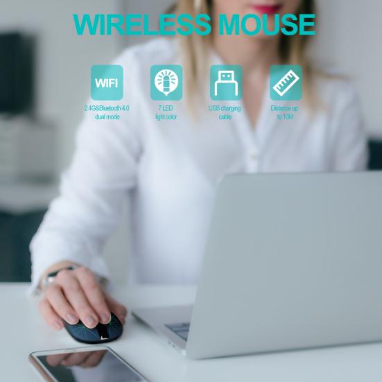 Bezdrátová myš Bluetooth Dobíjecí Dual Mode 3 Nastavitelné DPI 6 tlačítek Ergonomická optická herní myš pro PC Počítač Laptop
