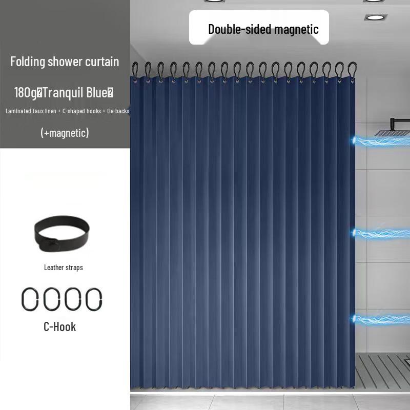 Ansha Magnetic Folding Shower Curtain with Rod