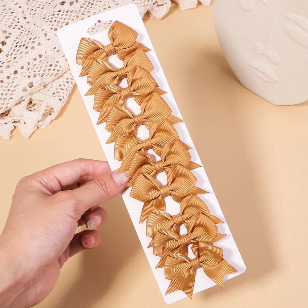 10Pcs/Set Solid Color Grosgrain Ribbon Hairpins for Kids Bows Hair Clips Boutique Handmade Headwear Girls Baby Hair Accessories