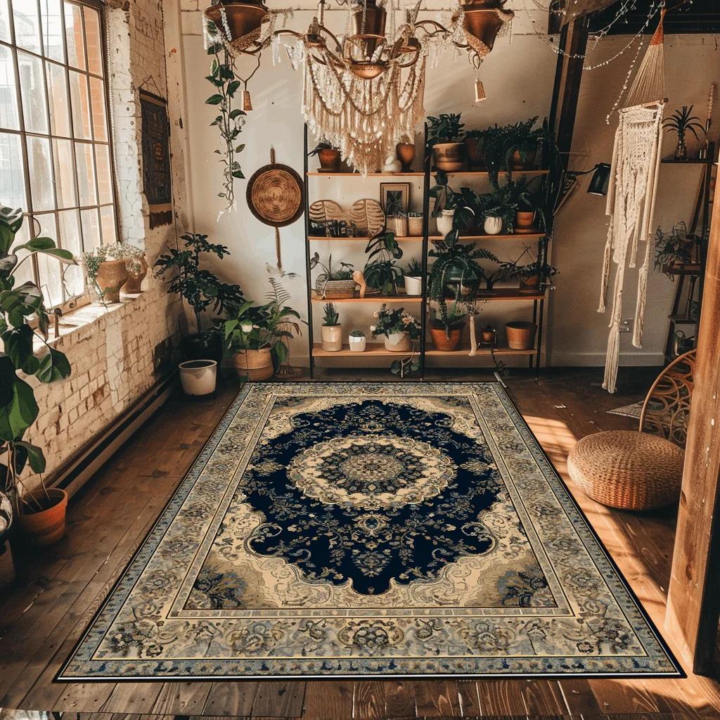 Alfombra Persa Vintage de Pelo Corto para Decoración de Salón Alfombras para Decoración de Dormitorio Alfombras Hogar Antideslizante Alfombra Lavable 60x90cm door mat
