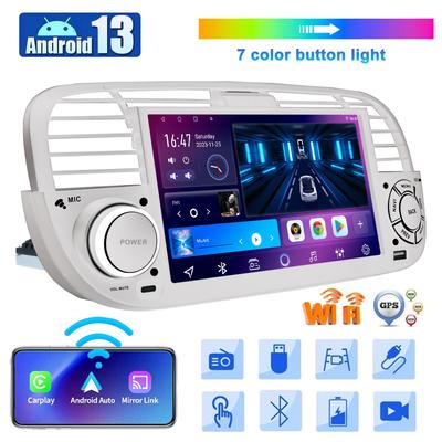 7" Android autoradio voor FIAT 500 2007-2015 multimediaspeler GPS-navigatie Autoradio ondersteuning CarPlay BT DAB OBD2 TPMS