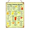 RECEITAS DE COCKTAILS CLÁSSICOS Placa de Metal Decorativa Retro para Parede Cozinha Bar Pub Man Cave Alumínio