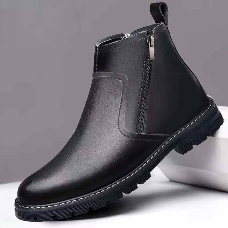 Fashion Luxury Men's Ankle Boots High Top Casual Boot Fashion Chelsea Boots Plush Warm Winter Boots for Men Motorcycle Boot Botas Hombre