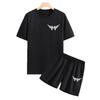 Men's Summer Black Trend Casual Fashion Letter Print Short Sleeve Shorts Set