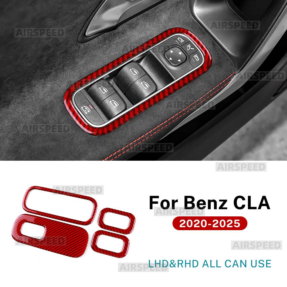 Real Soft Carbon Fiber Trim Sticker For Mercedes Benz A CLA Class W177 W118 C118 2020-2025 2025 Car Window Lift Control Frame