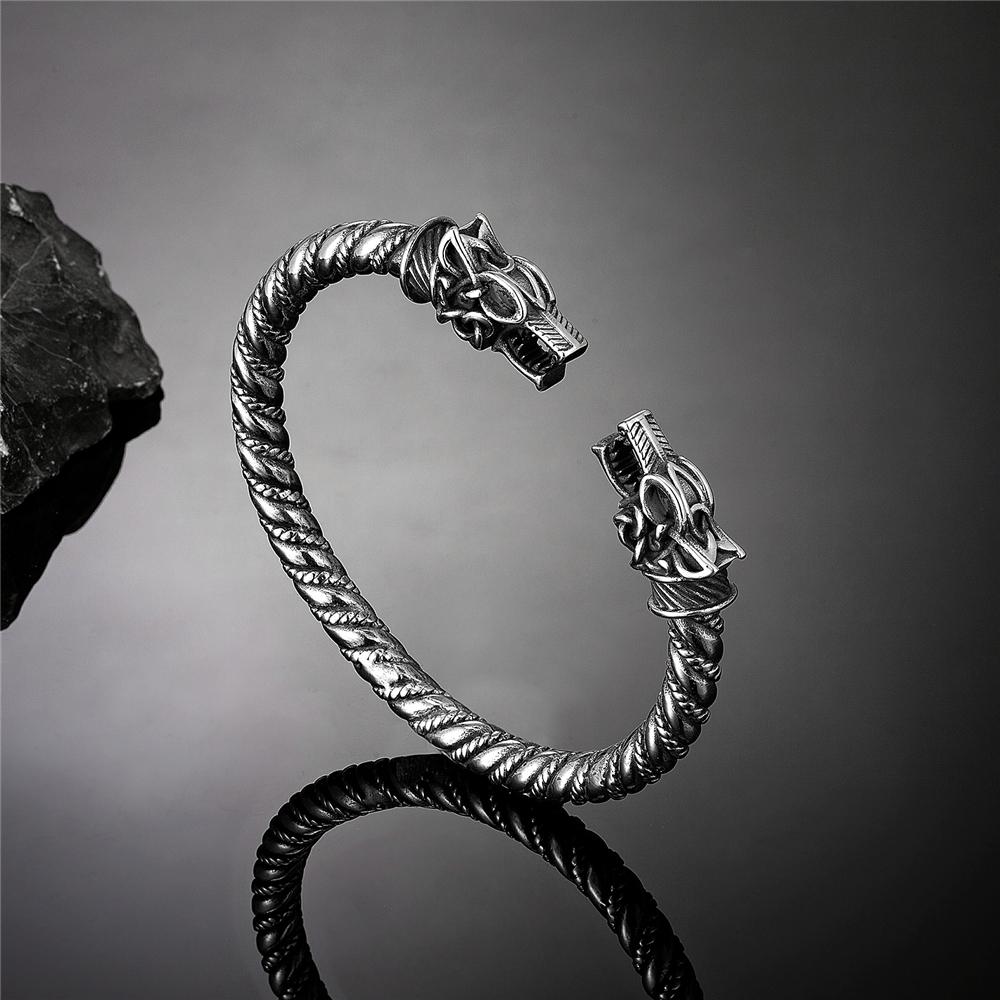 Nordische Dämon Ziege Drache Wolf Armreifen Herren Wikinger Runen Vintage Edelstahl Armreifen Amulett Armband Isländischer Schmuck
