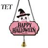 Decorative Skull Doorbell Halloween Cute Witch Hat Ghost Door Sign, Wooden Hanging Decoration, Pink Sign Pendants for Indoor Outdoor Home Wall