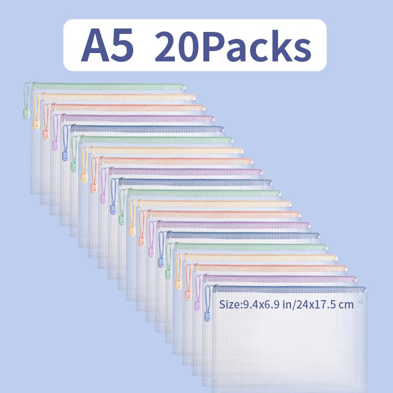 5/10/20/30PCS Mesh Zipper Bags Puzzle Bags With Zipper For Classrooms A4 A5 Chessboard Game Storage And School Office Supplies