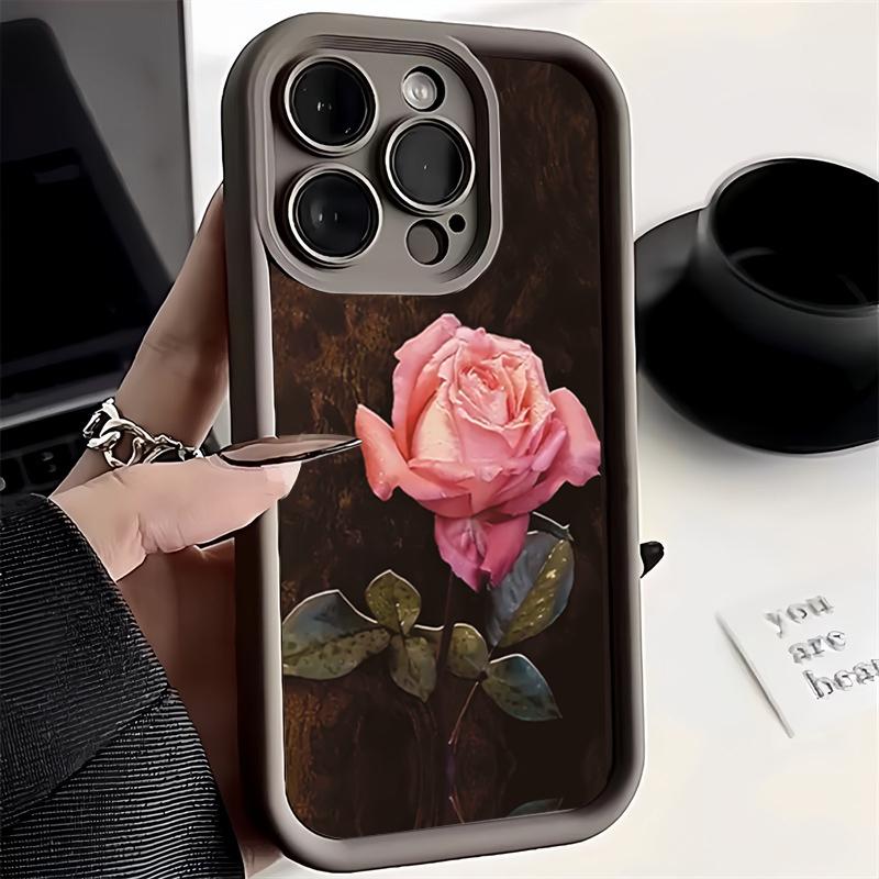 Aesthetic Rose Floral Pattern Silicone Phone Case For iPhone 16 Pro Max 15 14 13 12 11 7 8 Plus X XS XR SE 16E Shockproof Cover
