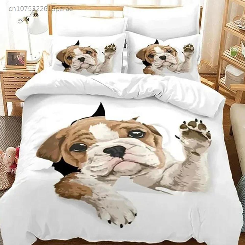 Cute Dog Lovely Puppy Pet Bedding Set 3D Printed Suitable For Bedroom Duvet Cover Set With Pillowcases Kids Home Textile