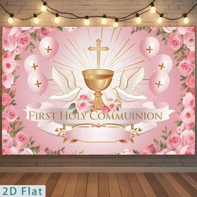2D First Holy Communion Celebration Background, Chalice & Dove