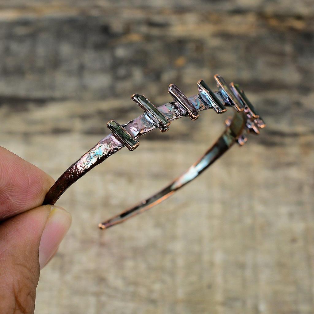 Multi Tourmaline Rough Cuff Bracelet Electroformed Copper Bangle Gemstone Adjustable Bangle Handmade Electroformed Jewelry Anniversary Gift